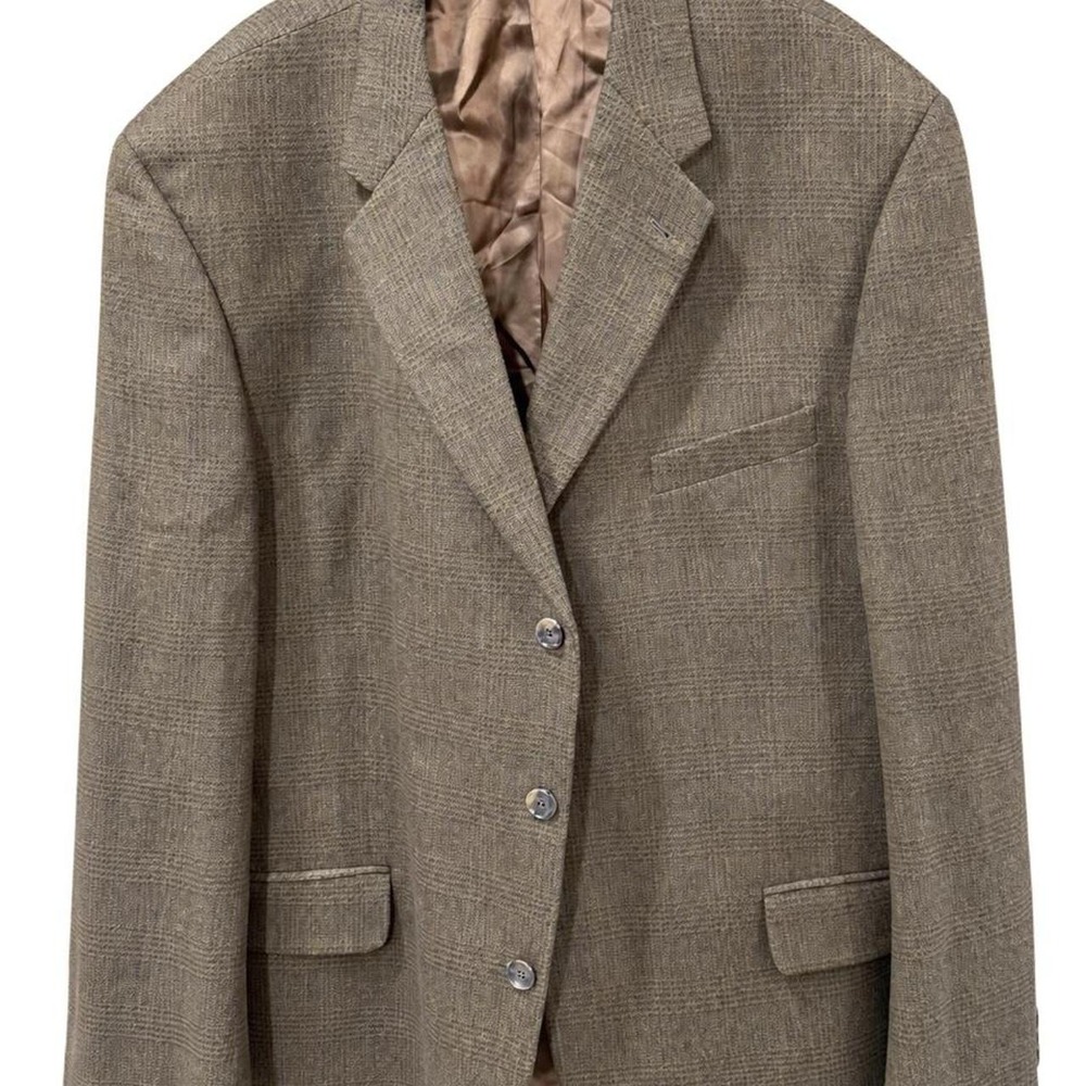 Joseph Abboud Nordstrom Glen Plaid Blazer Brown Taupe Made in USA Vintage Mens